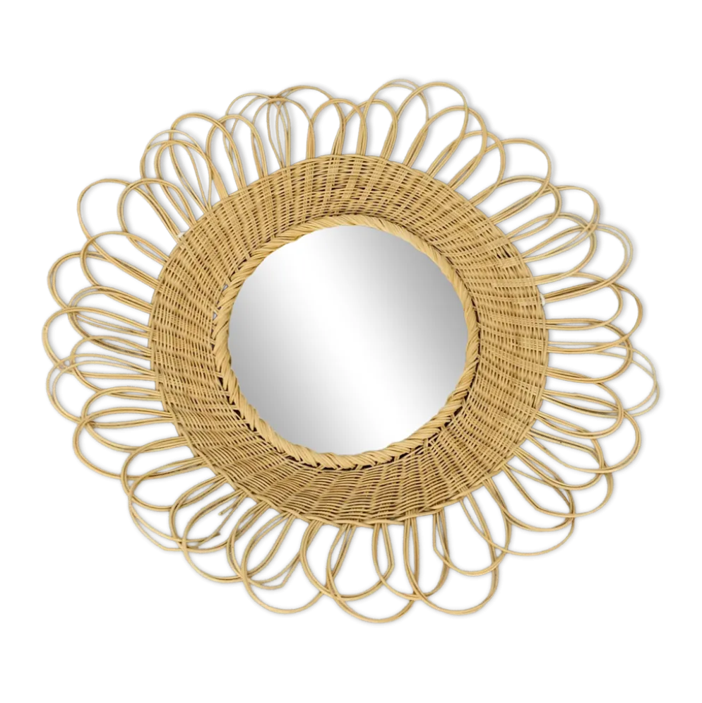 Miroir soleil rotin vintage années 60