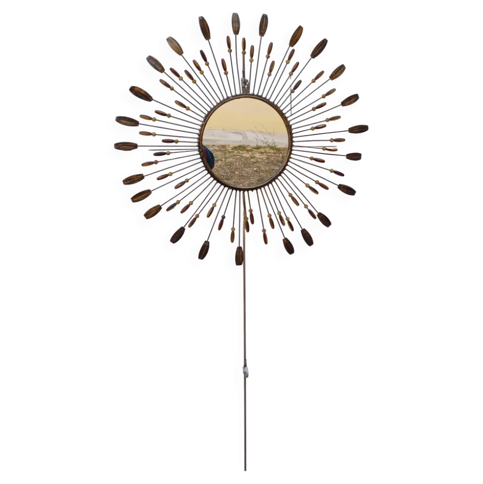 Miroir soleil style line vautrin en metal et perles plastique colorees
