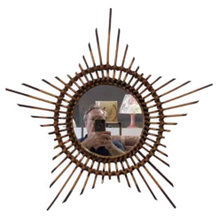 Miroir soleil étoilé en rotin, France vers 1960