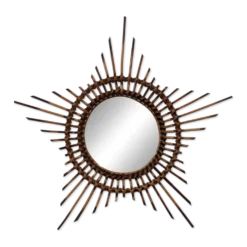 Miroir soleil étoilé en rotin, France vers 1960