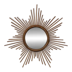 Miroir soleil étoilé XL en rotin, France vers 1970