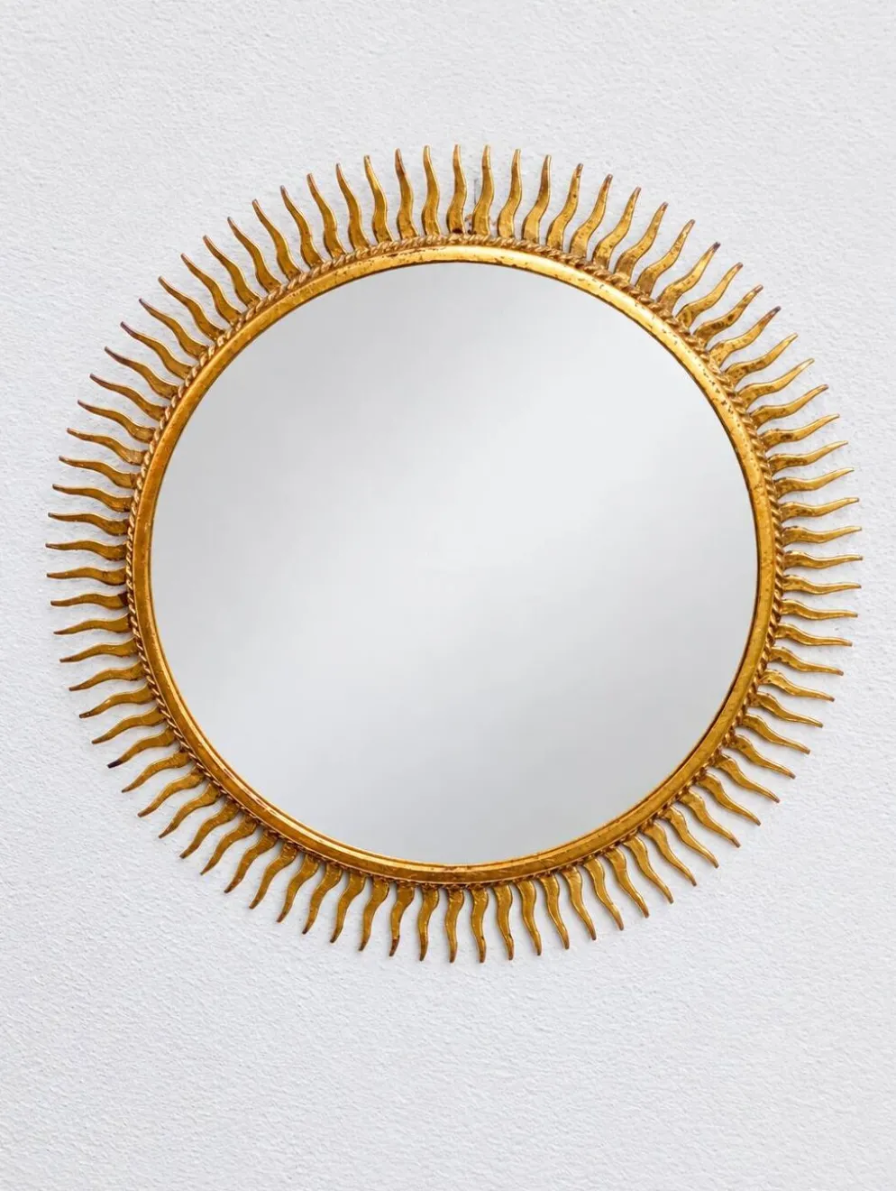 Miroir soleil vintage doré en métal – style années 60/70