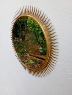 Miroir soleil vintage doré en métal – style années 60/70