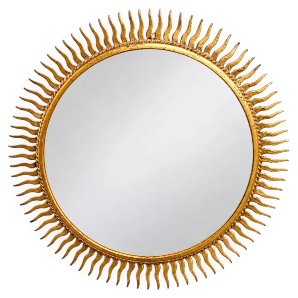 Miroir soleil vintage doré en métal – style années 60/70
