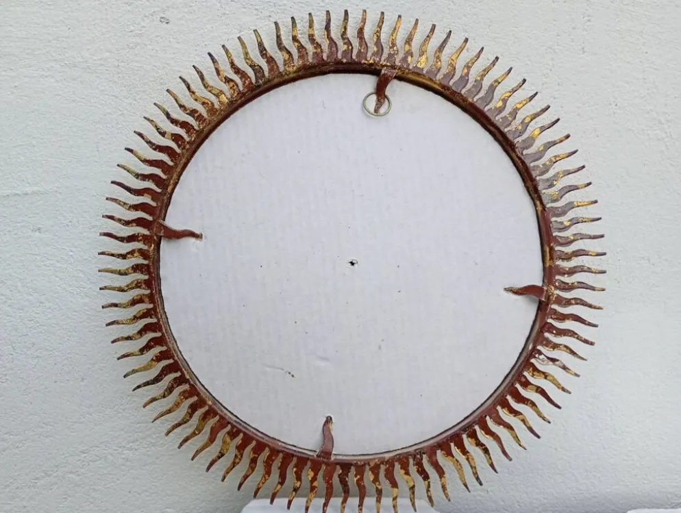 Miroir soleil vintage doré en métal – style années 60/70