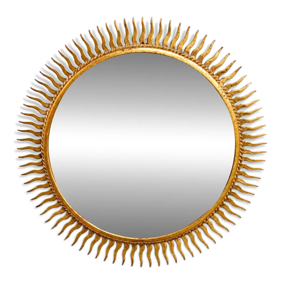 Miroir soleil vintage doré en métal – style années 60/70