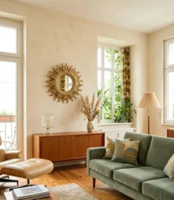Miroir Soleil Vintage Doré – Un Classique Mid-Century pour une Déco Ra