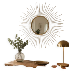 Miroir soleil vintage en métal doré – 70 cm