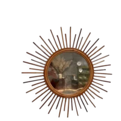 Miroir soleil vintage en rotin