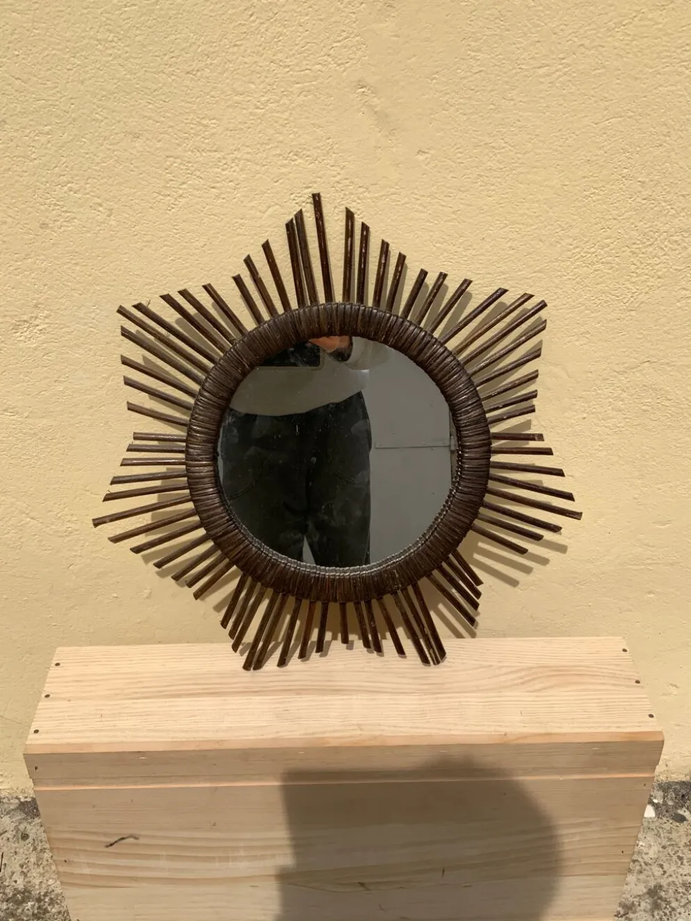 Miroir soleil vintage en rotin tressé diamètre 45 cm déco rétro