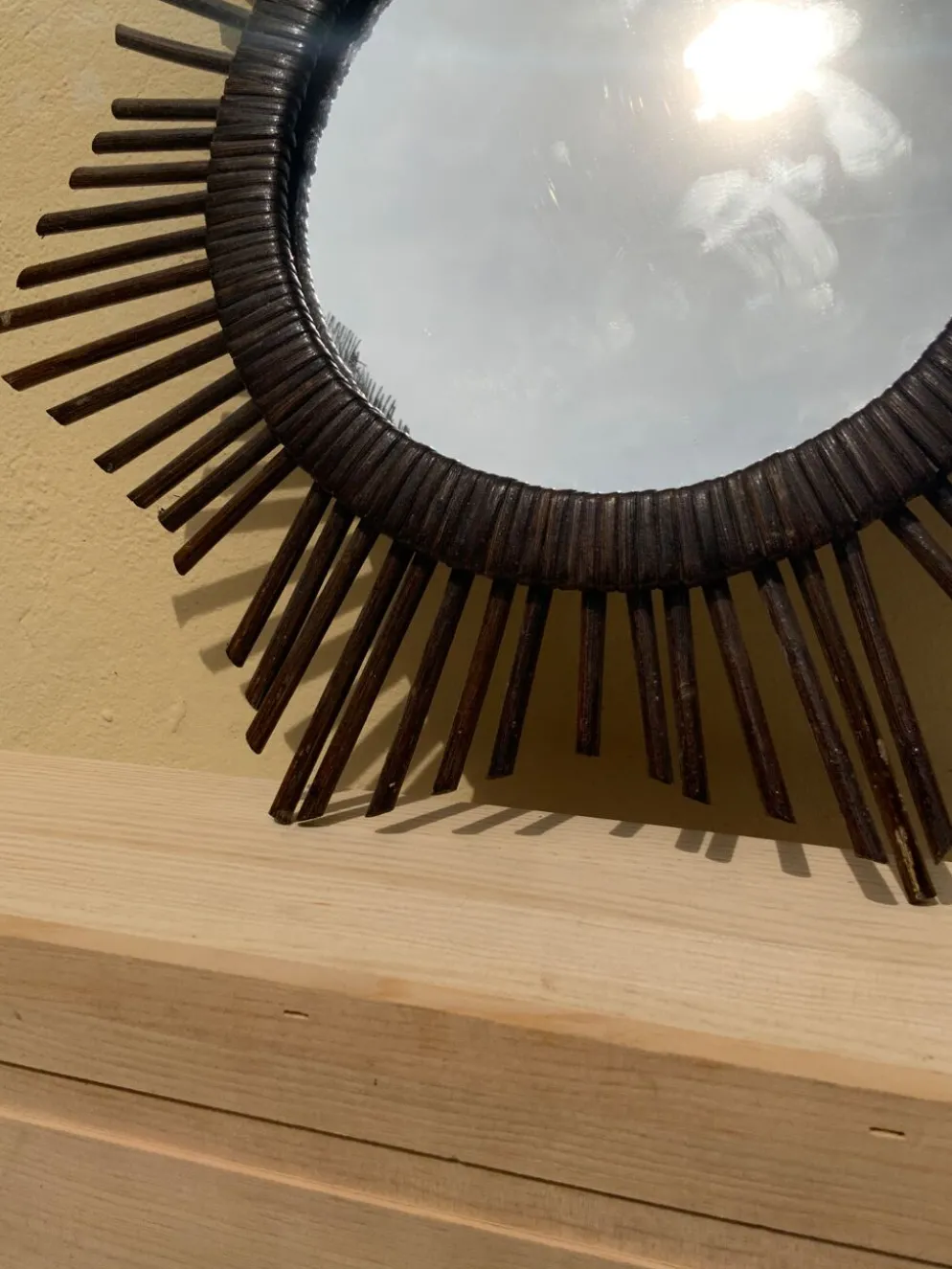 Miroir soleil vintage en rotin tressé diamètre 45 cm déco rétro