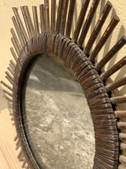 Miroir soleil vintage en rotin tressé diamètre 45 cm déco rétro