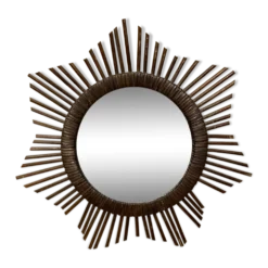 Miroir soleil vintage en rotin tressé diamètre 45 cm déco rétro