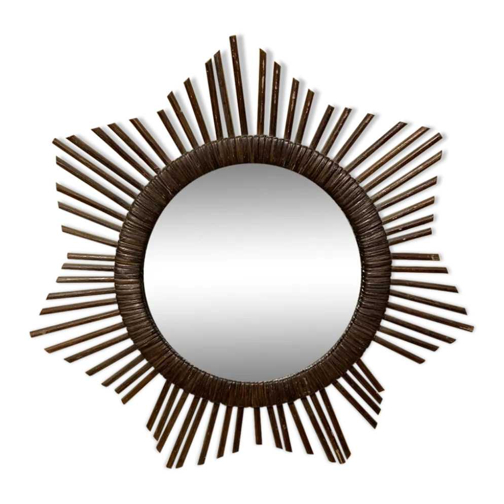 Miroir soleil vintage en rotin tressé diamètre 45 cm déco rétro