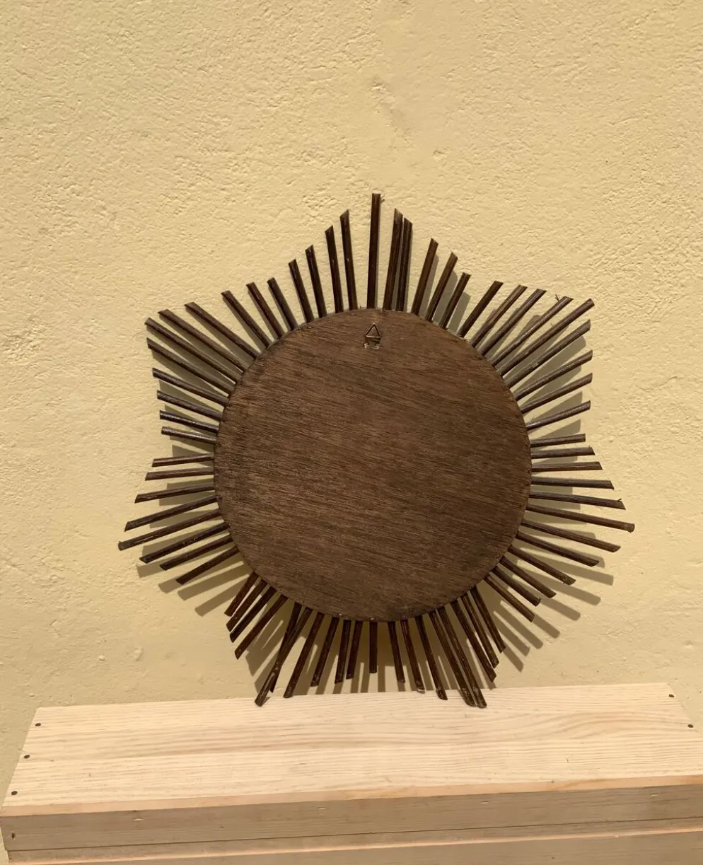 Miroir soleil vintage en rotin tressé diamètre 45 cm déco rétro