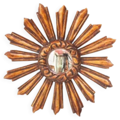 Miroir soleil vintage œil de sorcière en bois doré (39 cm)