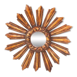 Miroir soleil vintage œil de sorcière en bois doré (39 cm)
