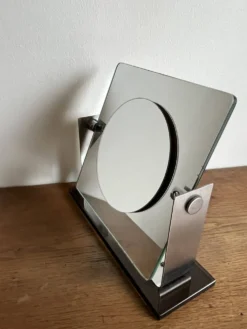 Miroir space age deux faces réversible en inox brossé 1970