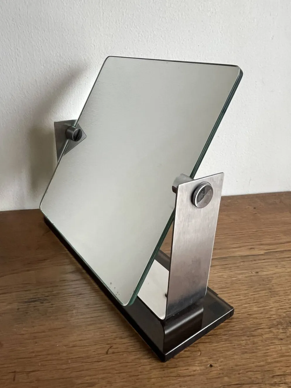 Miroir space age deux faces réversible en inox brossé 1970