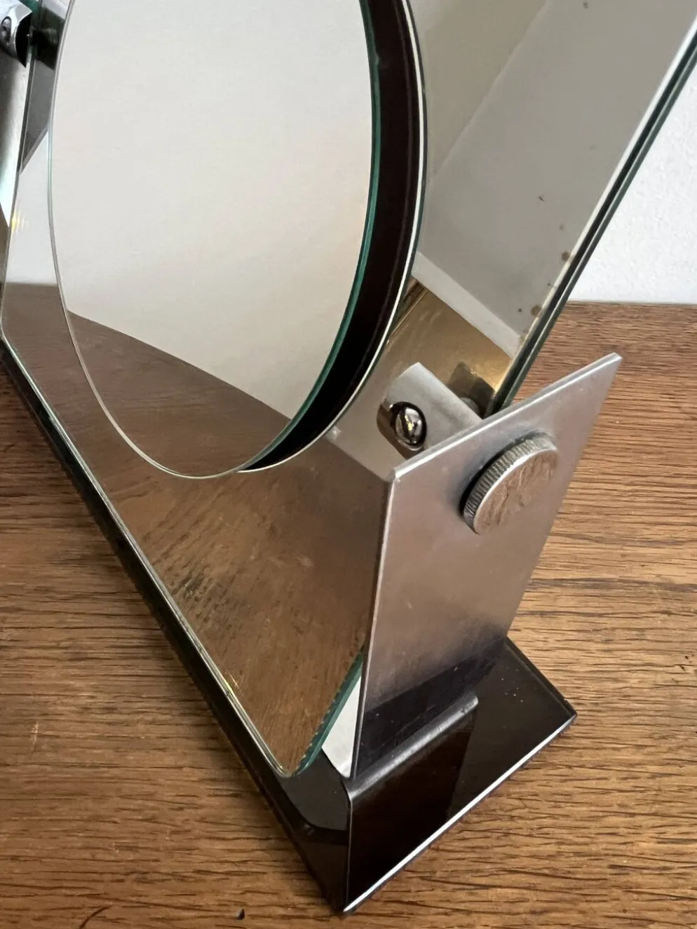 Miroir space age deux faces réversible en inox brossé 1970