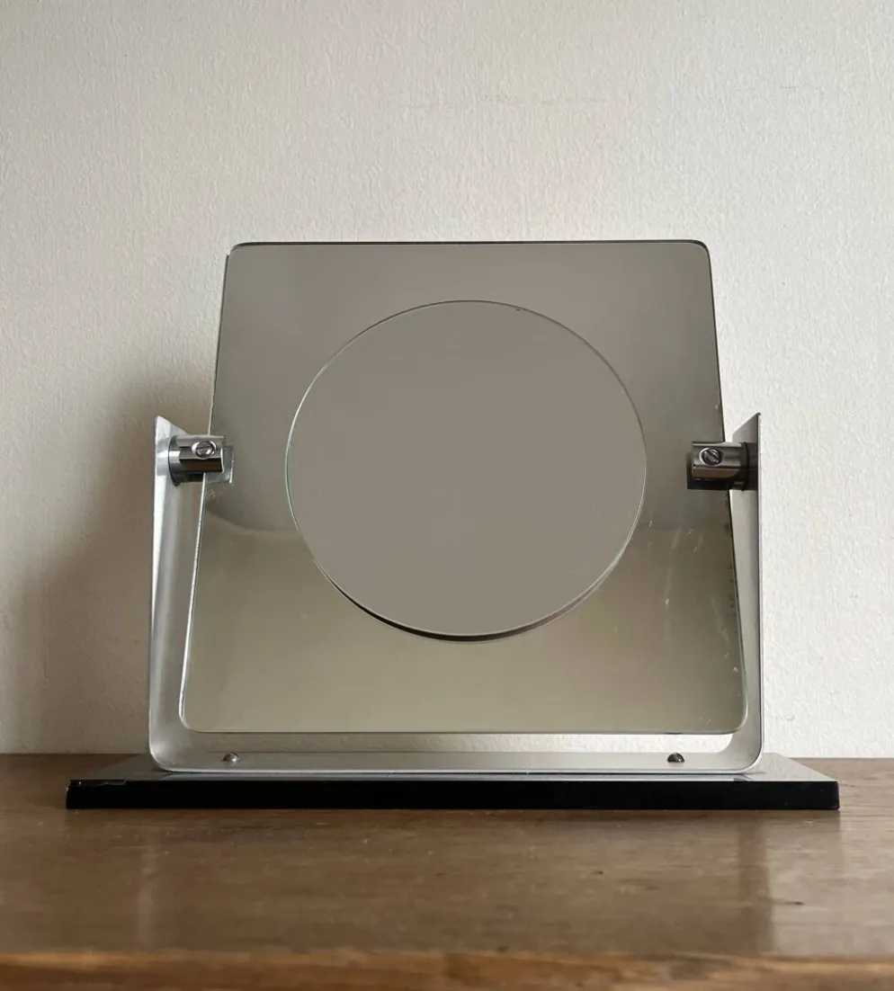 Miroir space age deux faces réversible en inox brossé 1970