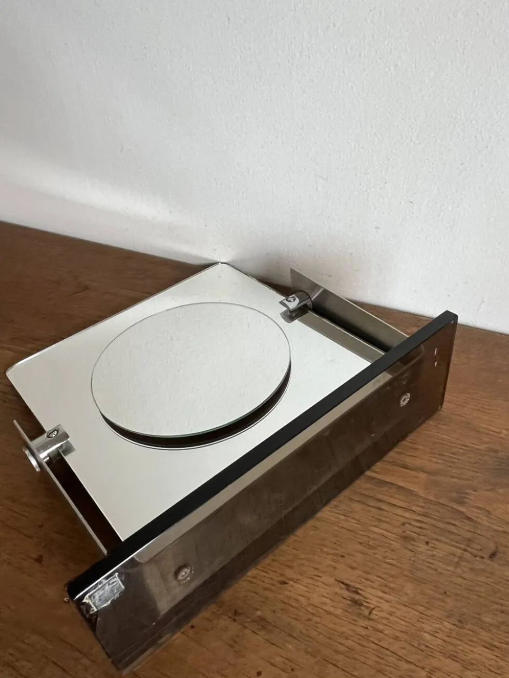 Miroir space age deux faces réversible en inox brossé 1970