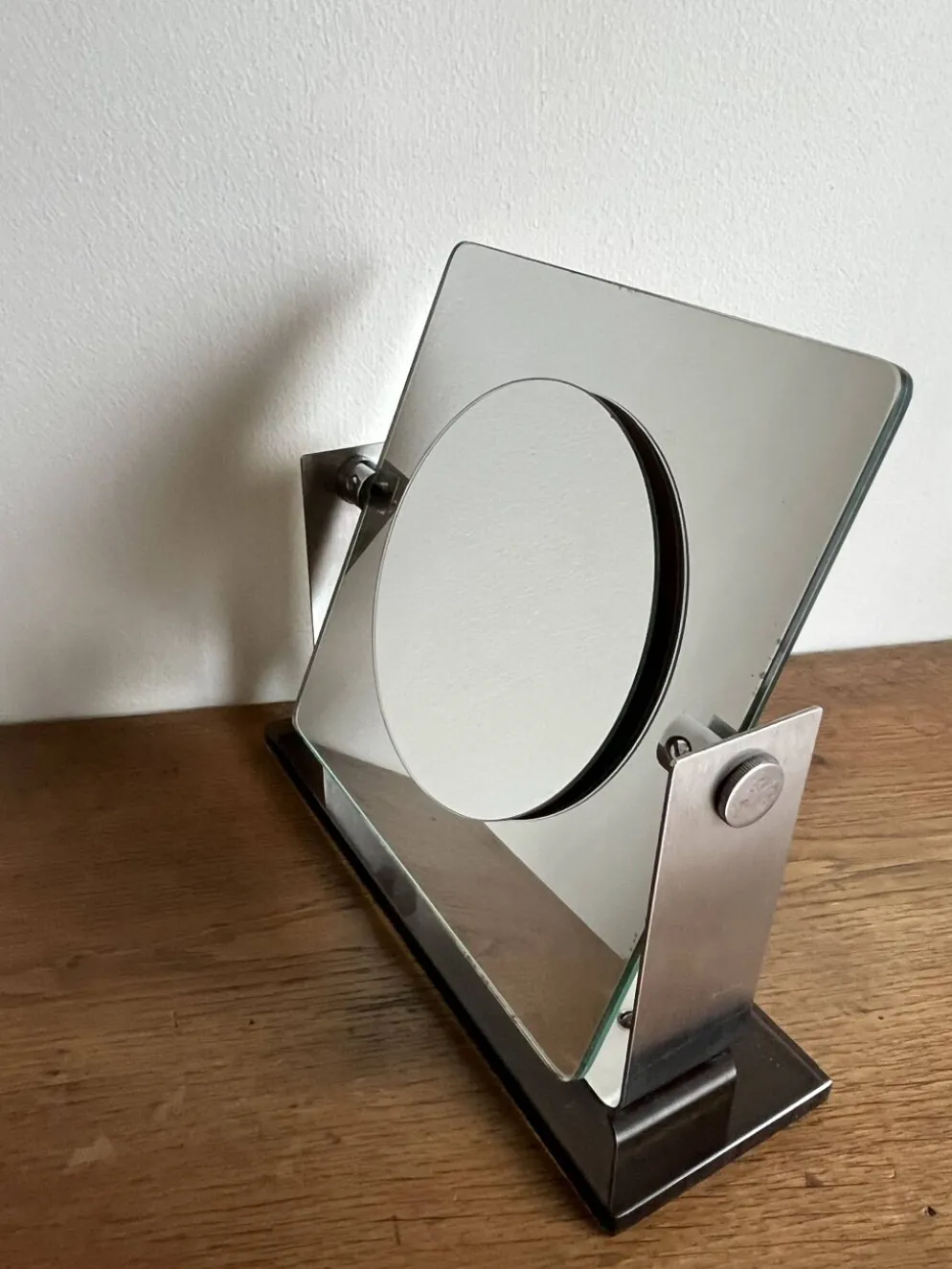 Miroir space age deux faces réversible en inox brossé 1970