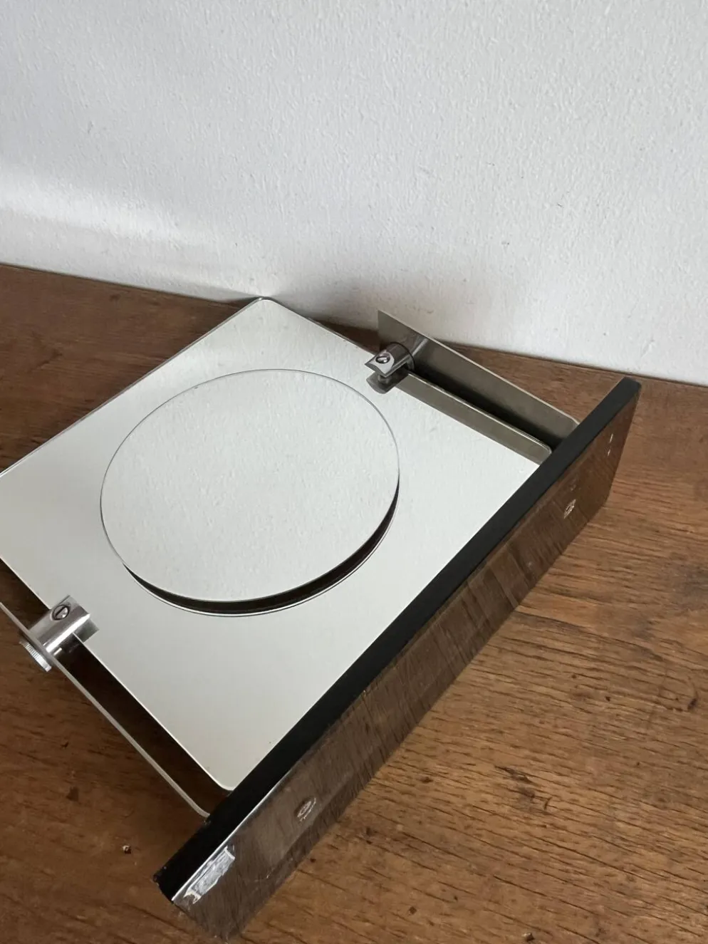 Miroir space age deux faces réversible en inox brossé 1970
