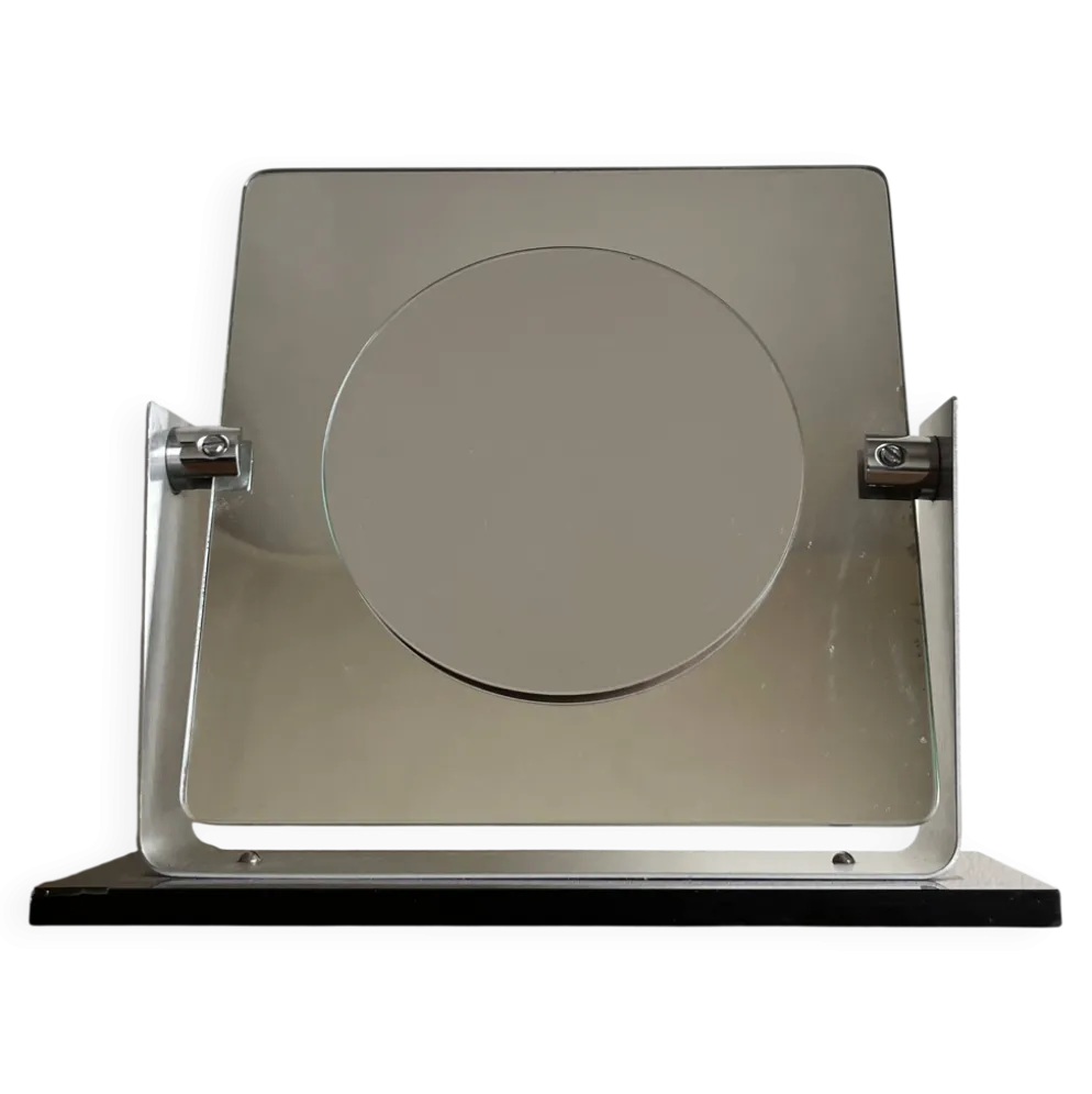Miroir space age deux faces réversible en inox brossé 1970