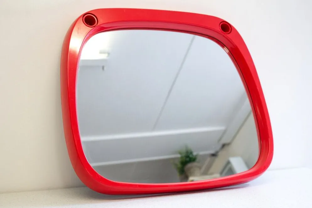 Miroir space age en plastique rouge vintage