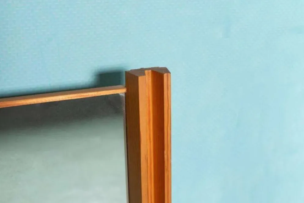 Miroir suédois minimaliste en bois de pin Japandi des années 70