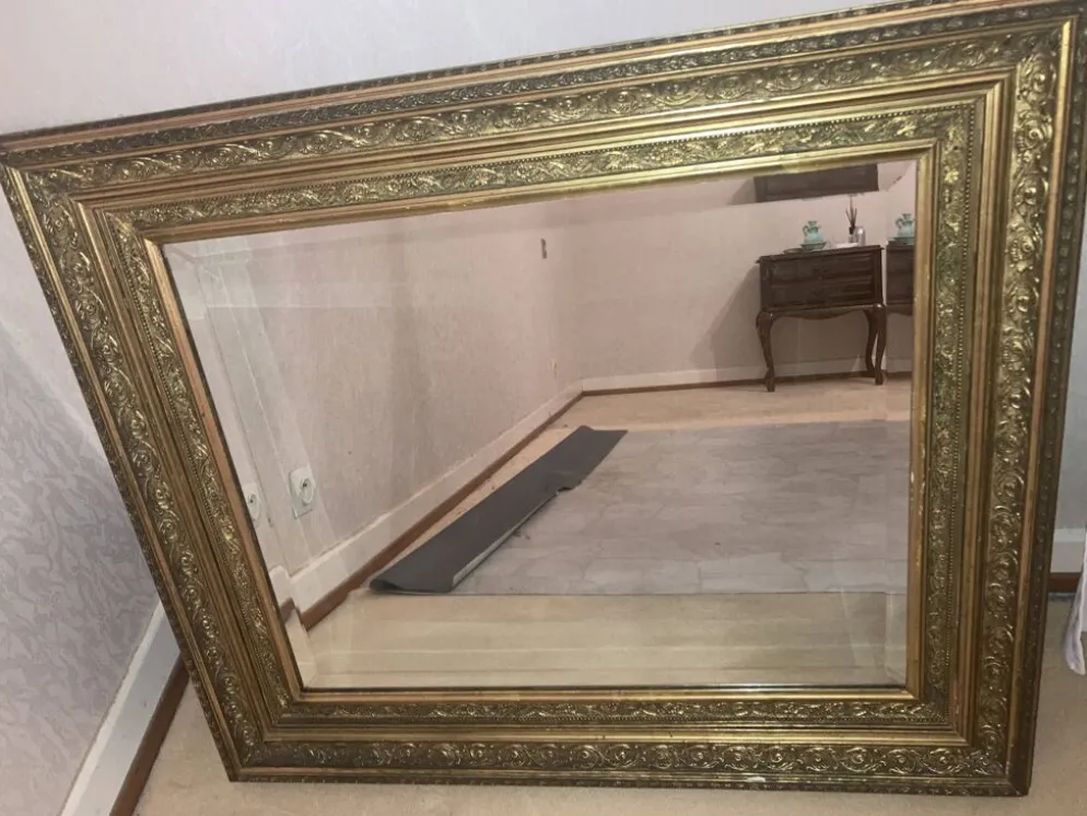 Miroir étain vintage cadre doré