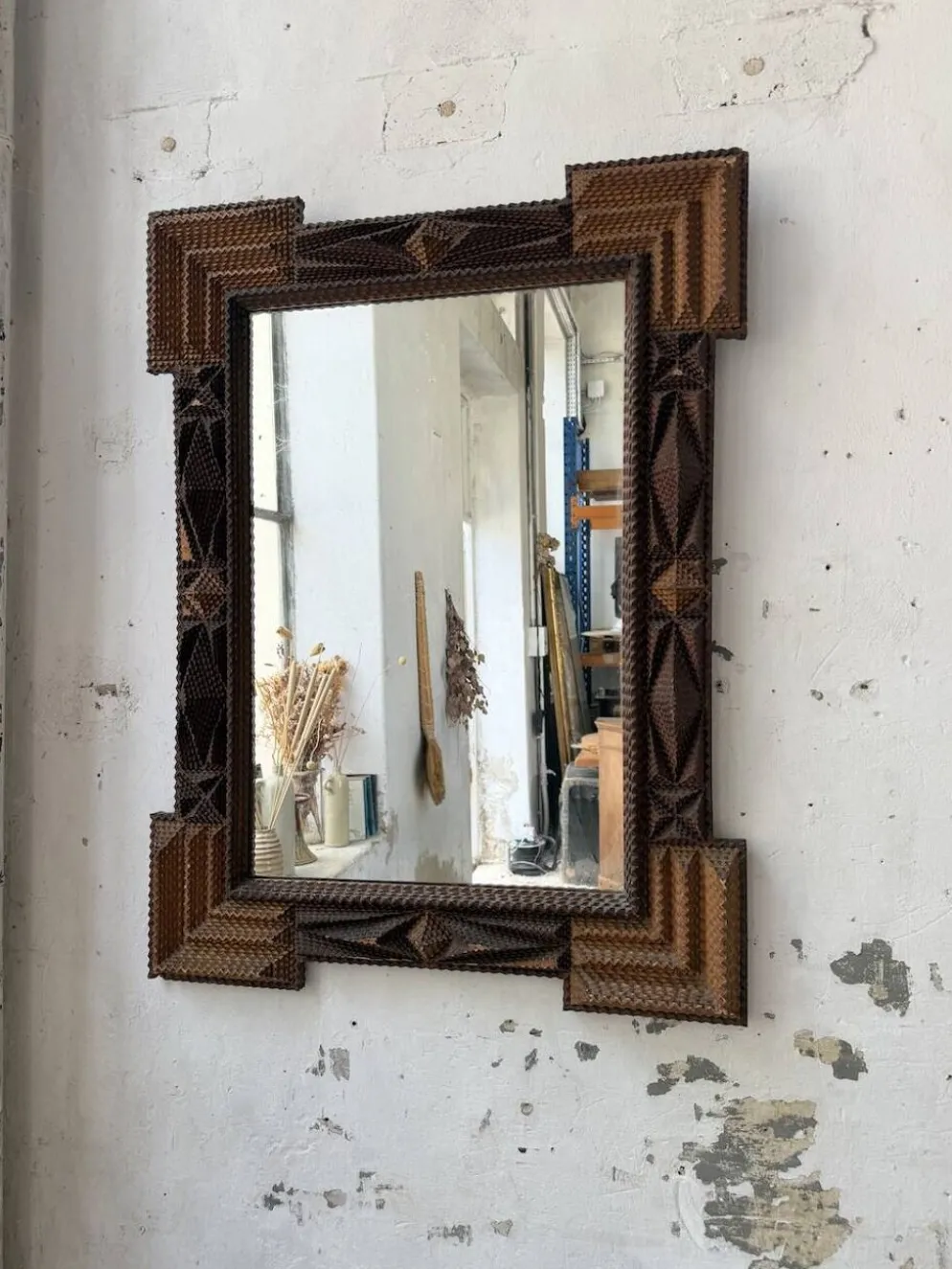 Miroir Tramp art 1900 folk art France
