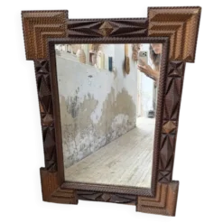 Miroir Tramp art 1900 folk art France