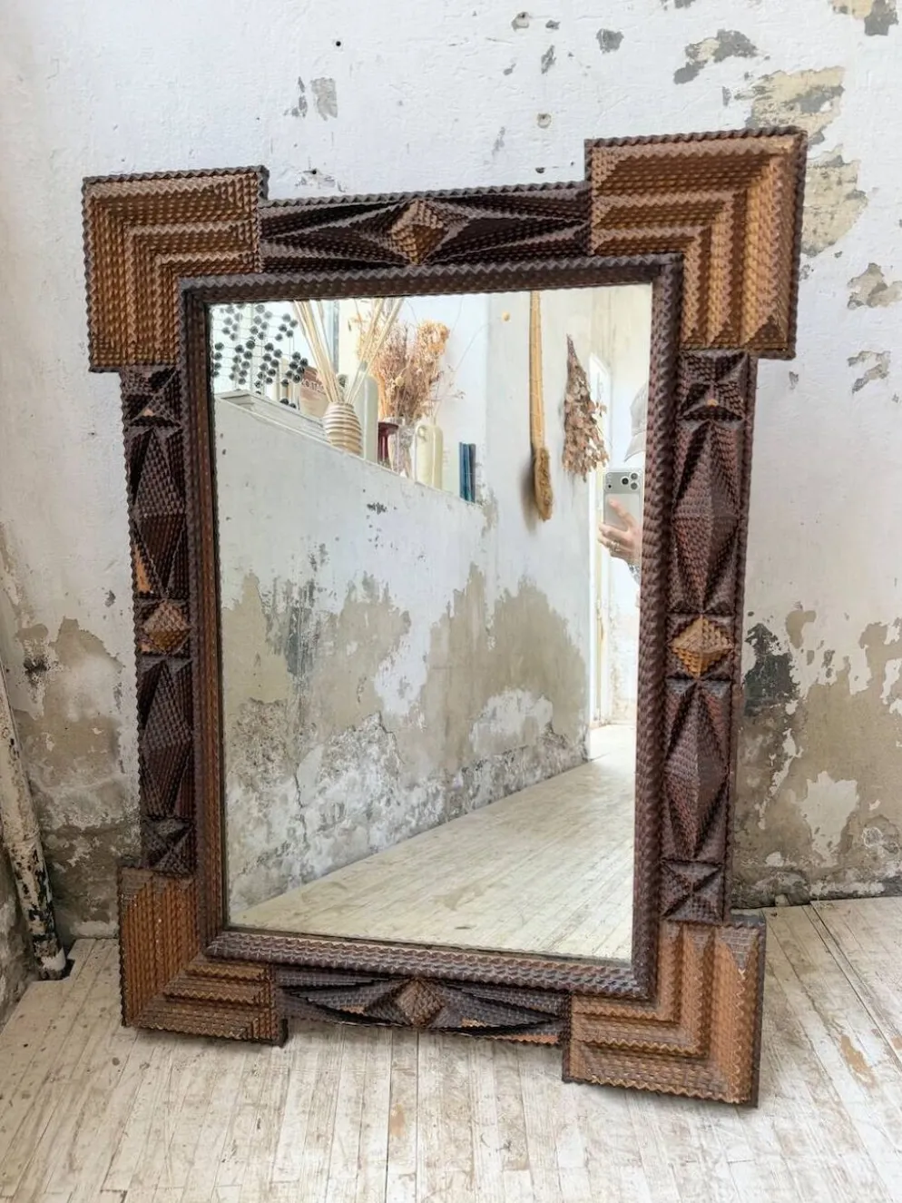 Miroir Tramp art 1900 folk art France