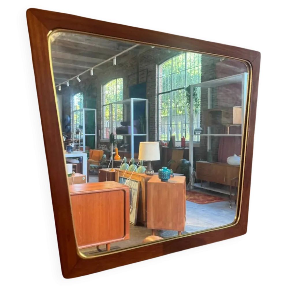 Miroir trapézoïdal en teck, Danemark 1960