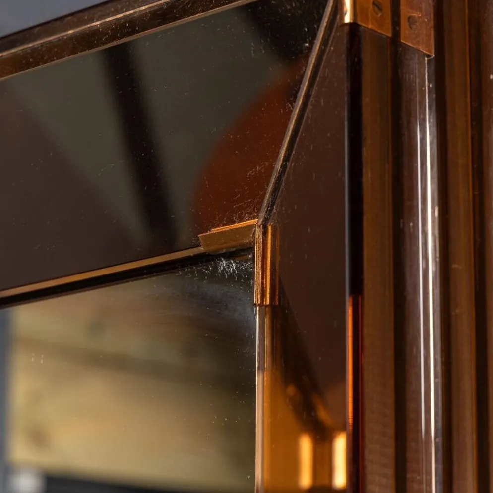 Miroir triple niveau en verre rosé et bronze italien vintage des années 1940