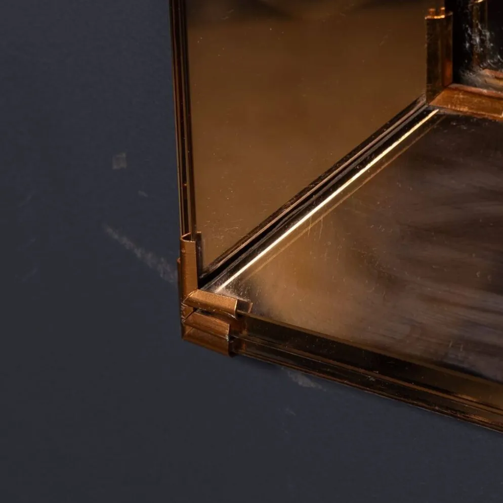 Miroir triple niveau en verre rosé et bronze italien vintage des années 1940