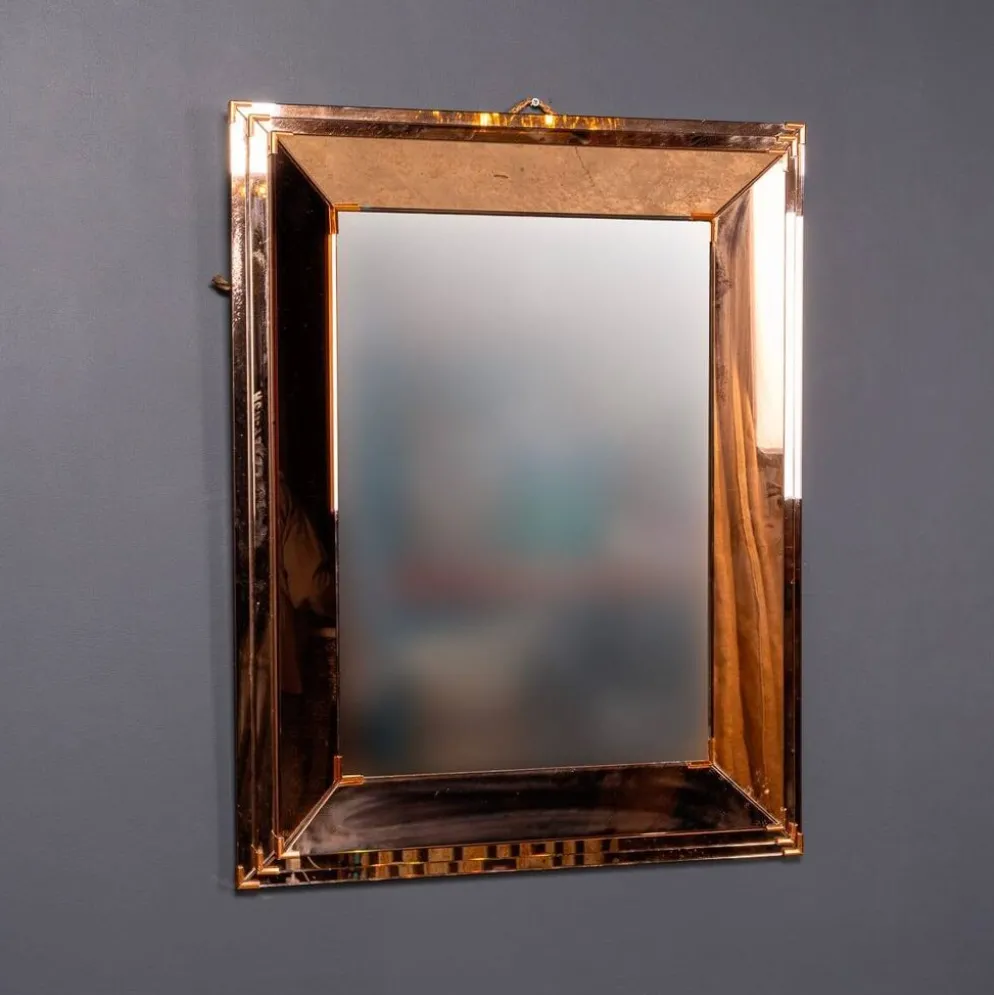 Miroir triple niveau en verre rosé et bronze italien vintage des années 1940
