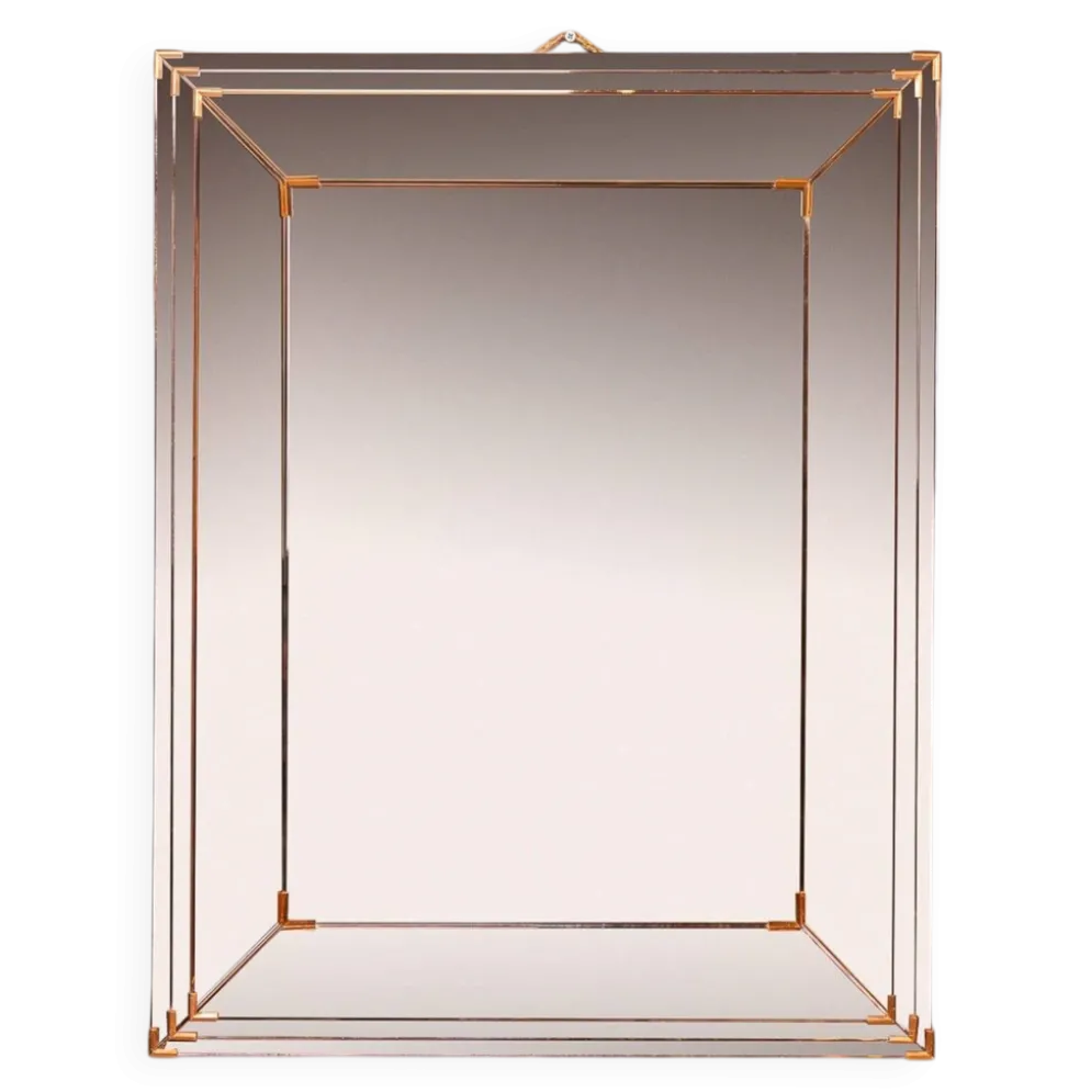 Miroir triple niveau en verre rosé et bronze italien vintage des années 1940