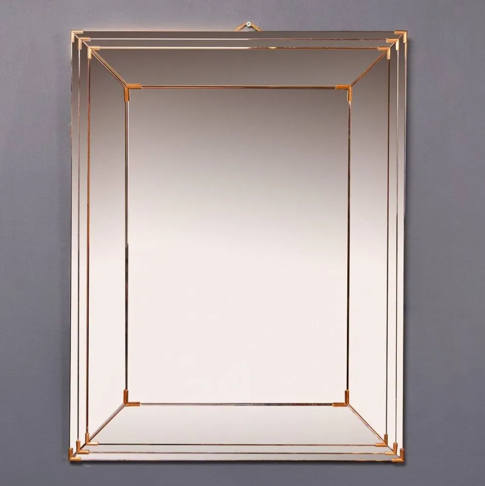 Miroir triple niveau en verre rosé et bronze italien vintage des années 1940