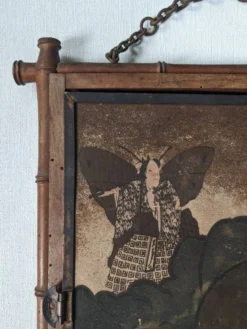 Miroir triptyque décor asiatique antique chaînette décoration murale bois