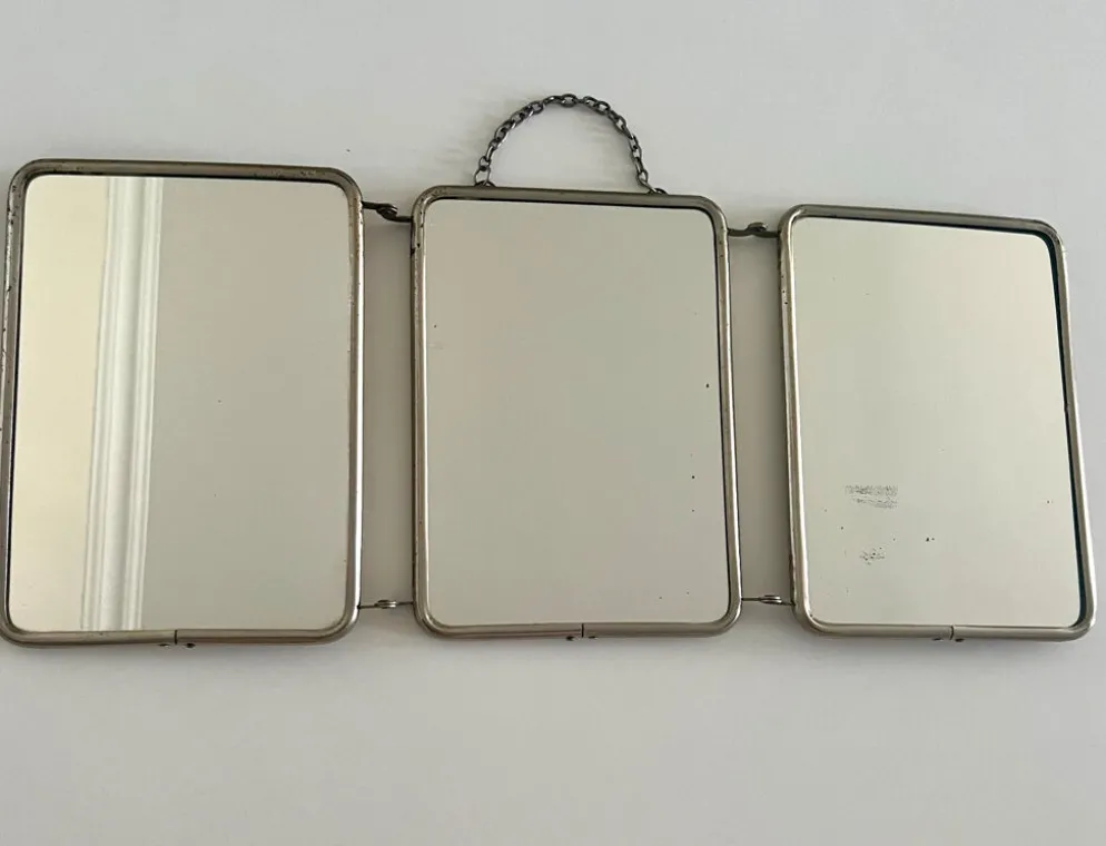 Miroir triptyque de barbier ancien Art Déco années 1920/30 – gainage o