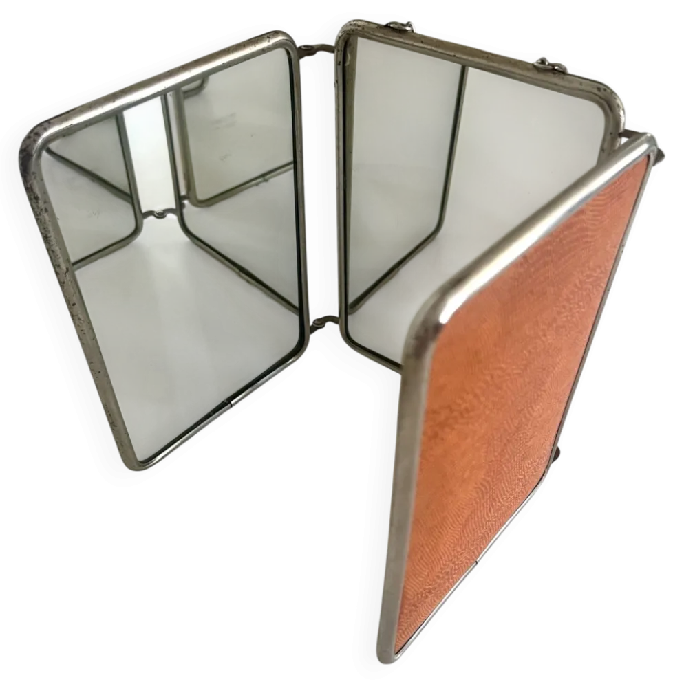 Miroir triptyque de barbier ancien Art Déco années 1920/30 – gainage o