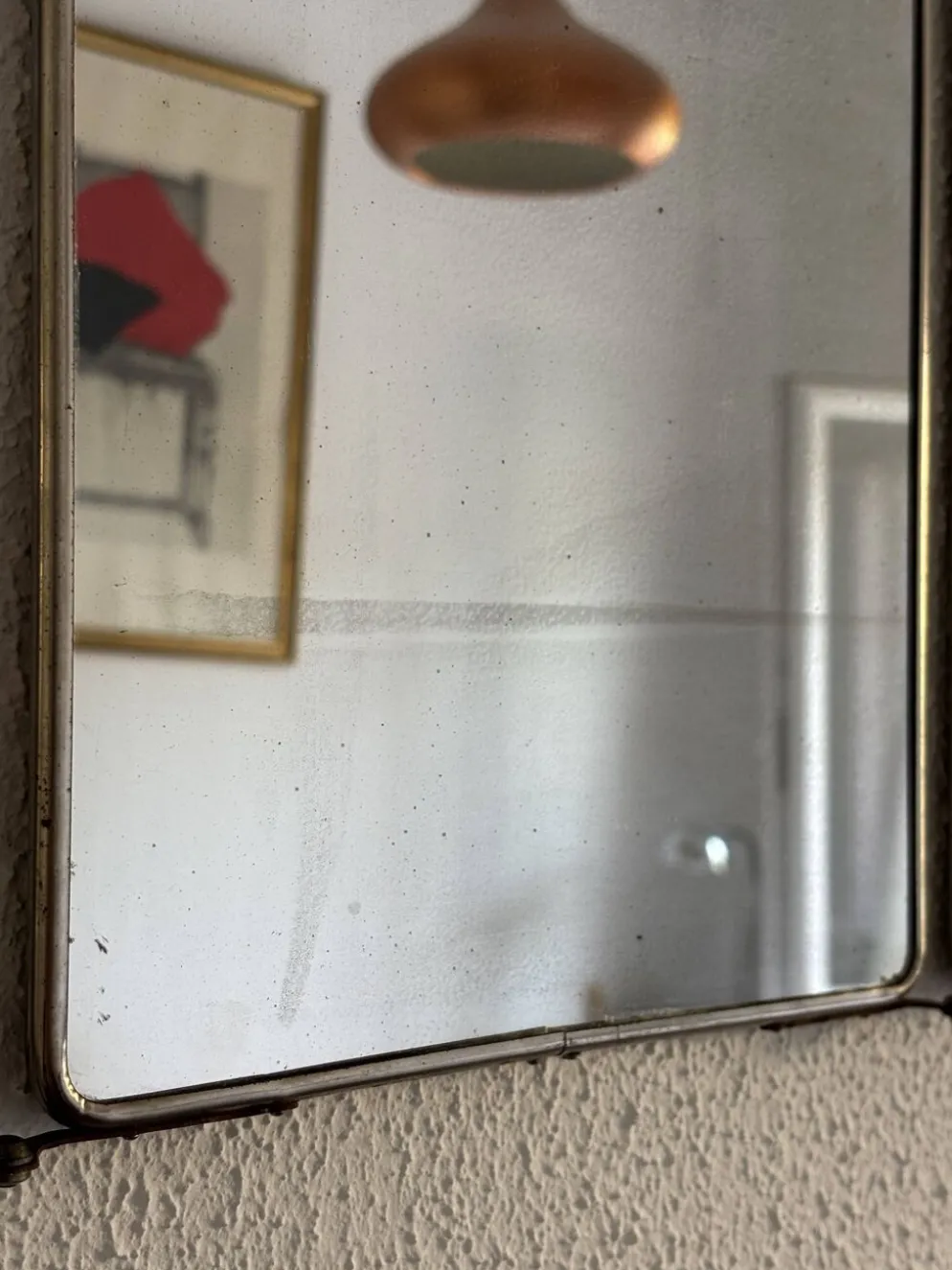 Miroir triptyque de barbier en simili cuir bleu, 1950