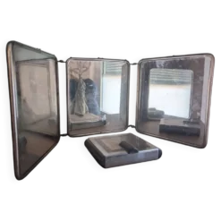 Miroir triptyque dit de barbier années 40 avec encadrement métal