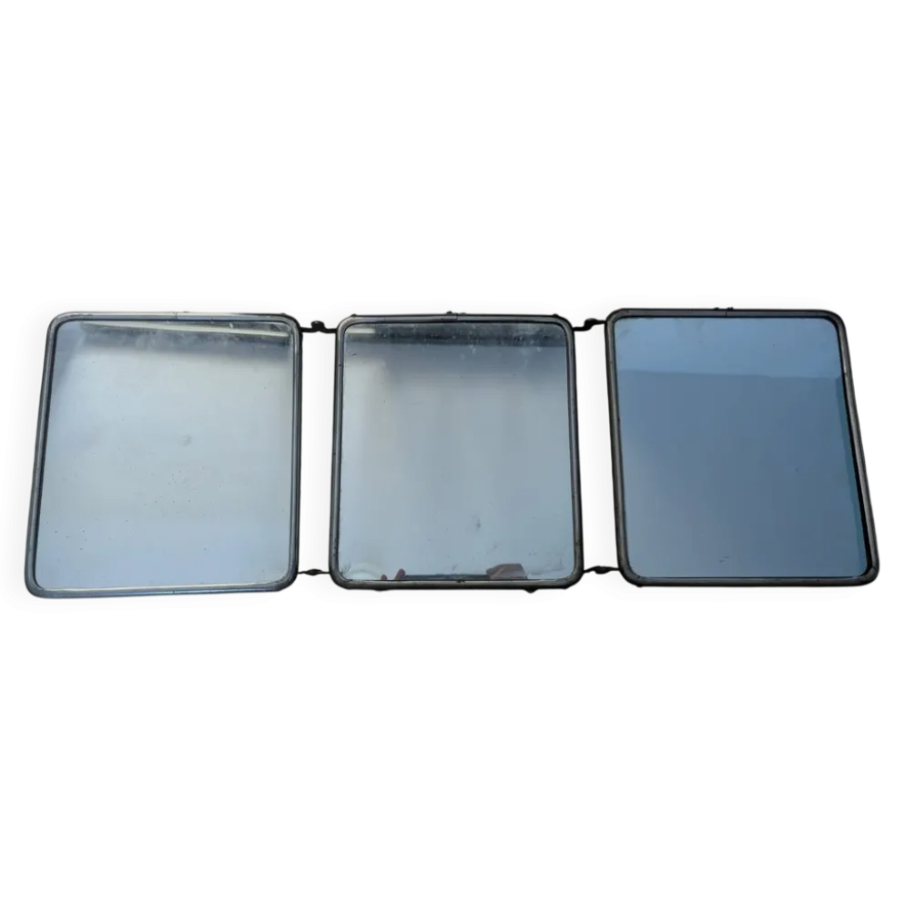 Miroir triptyque dit de barbier années 40 avec encadrement métal