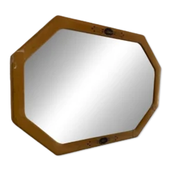 Miroir vintage 1930 Art Déco biseauté octogonal bois stuc - 66 x 45 cm