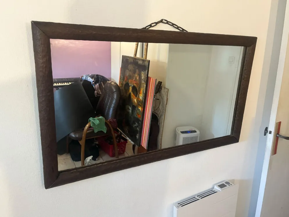 Miroir vintage cadre en bois massif gougé