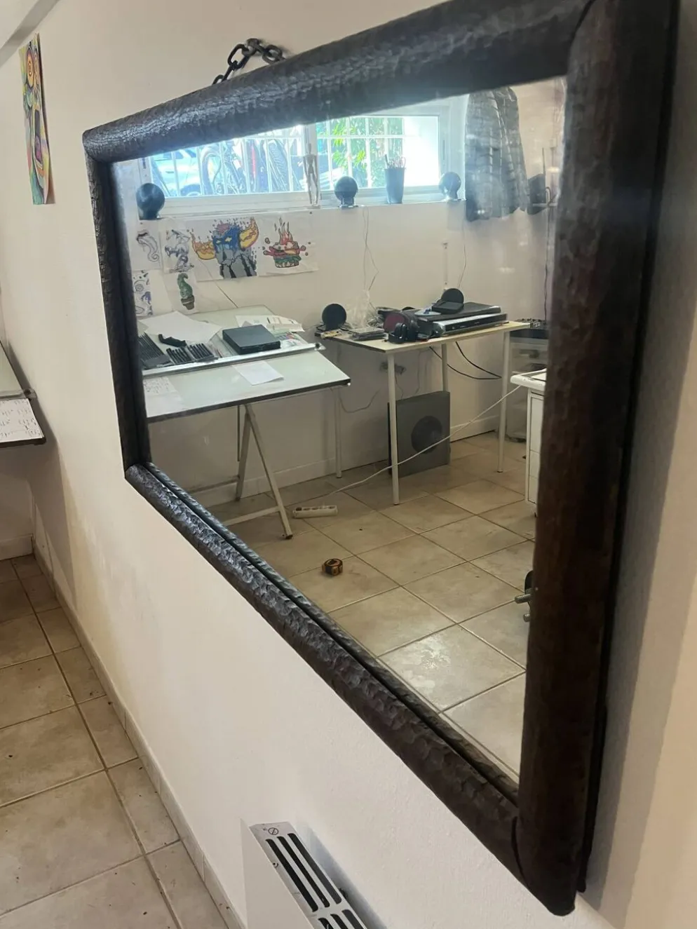 Miroir vintage cadre en bois massif gougé